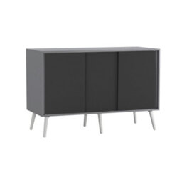 Urbn-Living Urbnliving 3-Door Sliding Cabinet Sideboard Grey Carcass With Black Doors Storage Organiser Home Cupboard White Wooden Legs - thumbnail 1