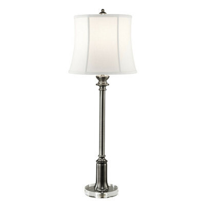 Elegant Slim Table Lamp With White Linen Shade - Antique Nickel Finish, Led Compatible