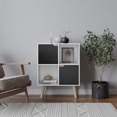 Urbn-Living Urbnliving 80Cm Height White 4 Cube With Black 2 Wooden Door Bookcase With Beech Legs Shelves - image 1