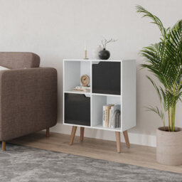 Urbn-Living Urbnliving 80Cm Height White 4 Cube With Black 2 Wooden Door Bookcase With Beech Legs Shelves - thumbnail 2