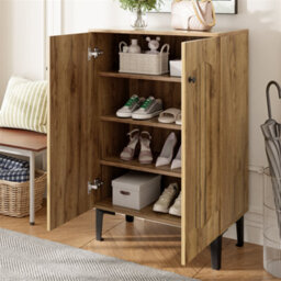 Abrihome Modern 2-Door Shoe Cabinet, Large Capacity Hallway Storage With Decorative Top, Wood - thumbnail 7