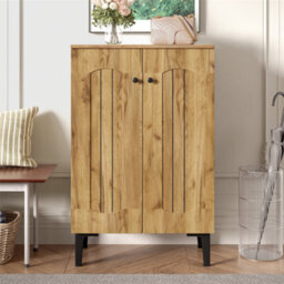 Abrihome Modern 2-Door Shoe Cabinet, Large Capacity Hallway Storage With Decorative Top, Wood - thumbnail 1