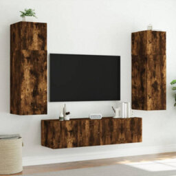 Berkfield Durable Tv Wall Cabinet With Led Lights Smoked Oak 80X35X41 Cm - thumbnail 6