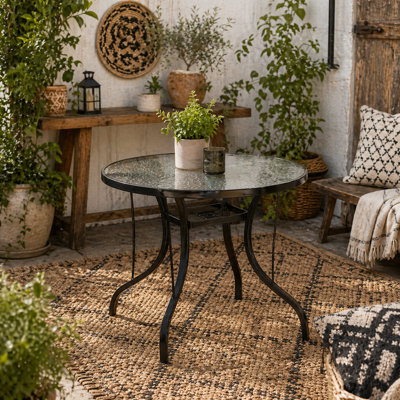 Wyld Haus Reka Round 96.5Cm Glass Top Outdoor Dining Table With Parasol Hole - Black - image 1