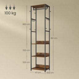 Ledrem Urban Clothes Rack Stand Hall Tree With Rail Adjustable Hooks 4 Shelves Steel Frame Beige 171.8X40Cm Assembly Kit - thumbnail 4