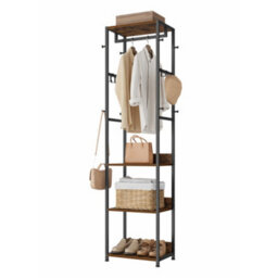 Ledrem Urban Clothes Rack Stand Hall Tree With Rail Adjustable Hooks 4 Shelves Steel Frame Beige 171.8X40Cm Assembly Kit - thumbnail 3