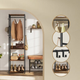 Ledrem Urban Clothes Rack Stand Hall Tree With Rail Adjustable Hooks 4 Shelves Steel Frame Beige 171.8X40Cm Assembly Kit - thumbnail 6
