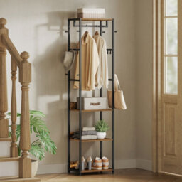 Ledrem Urban Clothes Rack Stand Hall Tree With Rail Adjustable Hooks 4 Shelves Steel Frame Beige 171.8X40Cm Assembly Kit - thumbnail 1