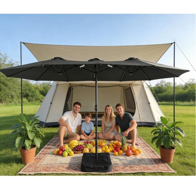 Gr8 Garden 4.6M Patio Parasol Large Double Sided Garden Umbrella Crank Handle Base Dark Grey - image 1