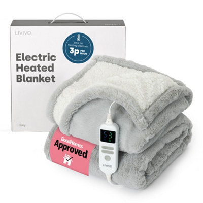 Livivo Premium Sherpa Heated Throw Grey Electric Blanket With 10 Heat Levels 9 Hour Timer Auto Shut Off Washable Design And Safety - image 1