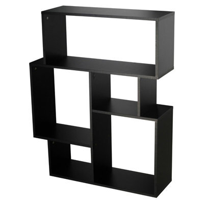 Urbn-Living Urbnliving Height 100Cm 5 Section Modern Side Display Unit Colour Black Wooden Bookcase Furniture Bedroom Cubed - image 1