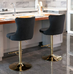 HomeTouch Set Of 4 Luxury Black & Gold Velvet Swivel Bar Stools - thumbnail 4