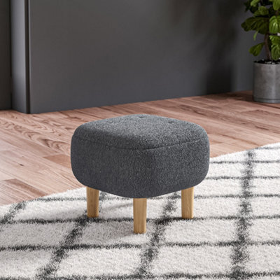 Living And Home Grey Fabric Upholstered Footstool Footrest With Wooden Legs W 410 X D 410 X H 350 mm - image 1