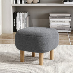 Living And Home Grey Fabric Upholstered Footstool Footrest With Wooden Legs W 410 X D 410 X H 350 mm - thumbnail 2