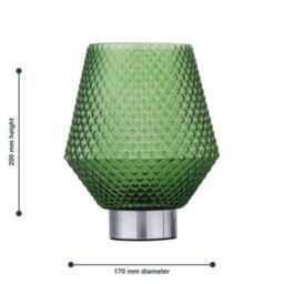 Set Of 2 Modern Battery Operated Table Lamp Bedside Light Chrome & Green Glass - thumbnail 2