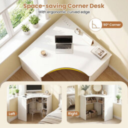 Triangle Corner Computer Desk With Charging Station Open Shelves - thumbnail 3