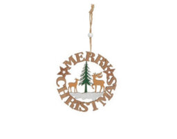 Premier Decorations Limited Set Of 2 Wooden Merry Christmas Wreath Tree Decorations 12Cm - thumbnail 2