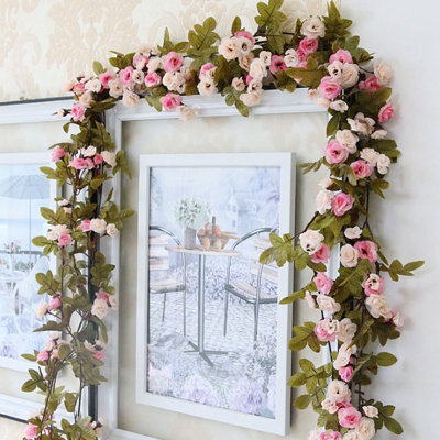Living And Home 7Ft Light Pink Artificial Rose Vine Garland Faux Hanging Flower String For Wedding Arch Wall Decor - image 1