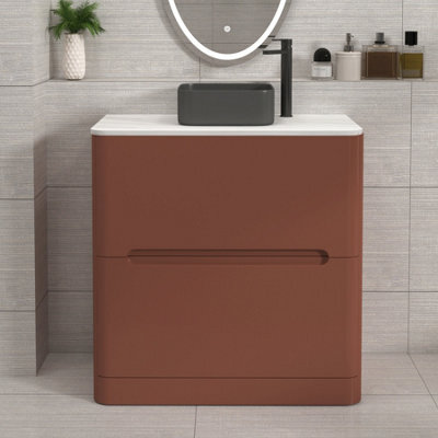 Royal Bathrooms Venice 800mm Terracotta Clay Freestanding Bathroom Countertop Vanity Unit 2 Drawer With Art Square Basin - image 1