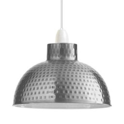 26Cm Hammered Square Pendant Light Shade Satin Nickel E27