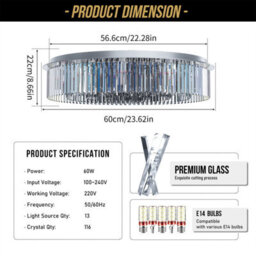 Vrygle Luxury 4-Tiers Modern Crystal Flush Mount Chandelier Pendant Lamp Ceiling Light,60Cm - thumbnail 2