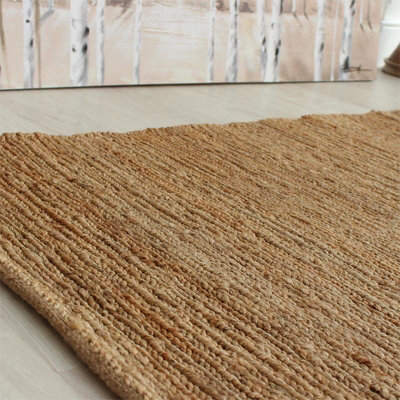 Jute Natural Plain Handmade Modern Easy To Clean Bedroom Dining Room, Living Room Rug -120Cm X 170Cm