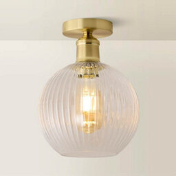 Valuelights Maddison Clear Rib Glass Brushed Gold Flush Ceiling Light & Filament Bulb - thumbnail 3