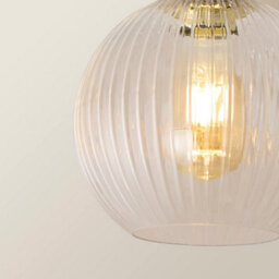Valuelights Maddison Clear Rib Glass Brushed Gold Flush Ceiling Light & Filament Bulb - thumbnail 4