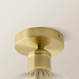Valuelights Maddison Clear Rib Glass Brushed Gold Flush Ceiling Light & Filament Bulb - thumbnail 5