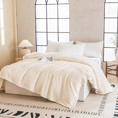 Living And Home Beige Reversible Plain Design Throw Blanket 200Cm W X 150Cm D Washable Easy To Clean Warm And Soft