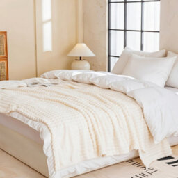 Living And Home Beige Reversible Plain Design Throw Blanket 200Cm W X 150Cm D Washable Easy To Clean Warm And Soft - thumbnail 2