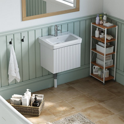 Living And Home White Bathroom Vanity Unit With Integrated Ceramic Basin & Storage Shelf - image 1