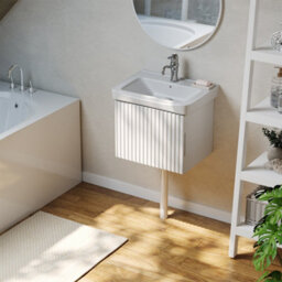 Living And Home White Bathroom Vanity Unit With Integrated Ceramic Basin & Storage Shelf - thumbnail 2