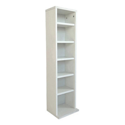 White 6-Tier Wooden Cd Dvd Media Storage Rack Unit Tower Display Rack Freestanding - image 1