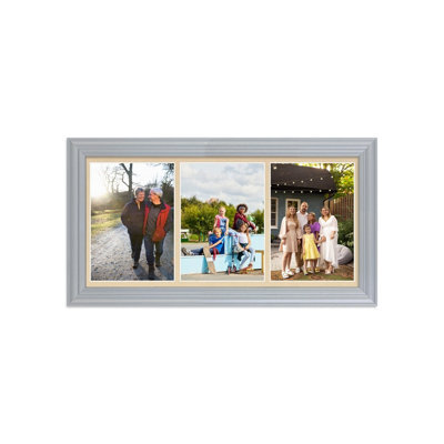 AK Frames 16X8 Silver Classic Multi Photo Frame With Ivory Mount - Holds 3 Apertures (3X) 7X5 Photos - image 1