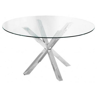 Furniture in Fashion Crossley Round Glass Dining Table With Stainless Steel Legs - image 1
