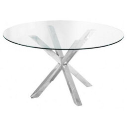 Furniture in Fashion Crossley Round Glass Dining Table With Stainless Steel Legs - thumbnail 1