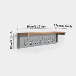 Wooden Coat Rack Wall Mounted Clothes Hanger 7 Double Hooks With Shelf - thumbnail 2