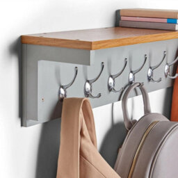 Wooden Coat Rack Wall Mounted Clothes Hanger 7 Double Hooks With Shelf - thumbnail 6