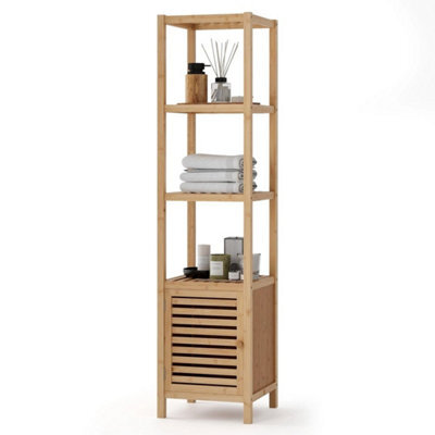 140Cm Tall Bathroom Floor Cabinet Bamboo Storage Cabinet W/ Shelves - image 1