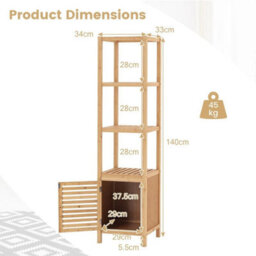 140Cm Tall Bathroom Floor Cabinet Bamboo Storage Cabinet W/ Shelves - thumbnail 2