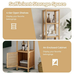 140Cm Tall Bathroom Floor Cabinet Bamboo Storage Cabinet W/ Shelves - thumbnail 6