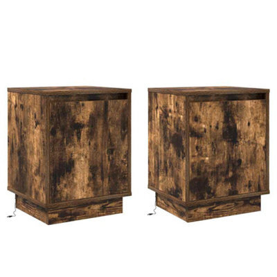 Berkfield Modern Bedside Cabinets With Led Lights 2 Pcs Smoked Oak 39X34,5X50 Cm - image 1