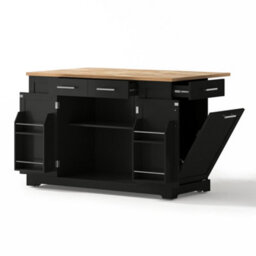 Abrihome 138Cm Large Kitchen Island With Folding Worktop, Power Outlet & Pull-Out Trash Bin, On Wheels - thumbnail 9