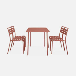 Sweeek - 4-Seater Rectangular Steel Garden Table With 4 Chairs Terracotta 120X70X72.5 Cm - Amelia - thumbnail 2