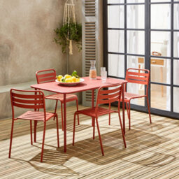 Sweeek - 4-Seater Rectangular Steel Garden Table With 4 Chairs Terracotta 120X70X72.5 Cm - Amelia - thumbnail 7