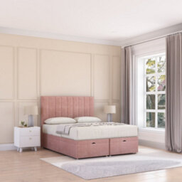 Sloomy Kansas End Lift Ottoman Bed 6Ft With Sprung Memory Mattress - Pink Plush & Headboard- Super King - thumbnail 2