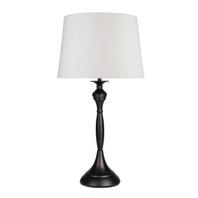 Lighting Supermarket Messini Large Black Elegant Candlestick Table Lamp With Ivory Linen Shade - image 1