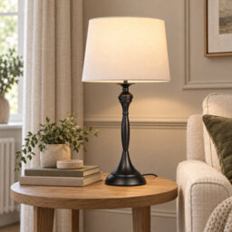 Lighting Supermarket Messini Large Black Elegant Candlestick Table Lamp With Ivory Linen Shade - thumbnail 3
