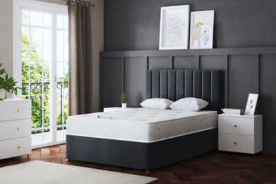 DS Living Amelia Steel Upholstered Panel Divan Bed With Headboard Single - image 1